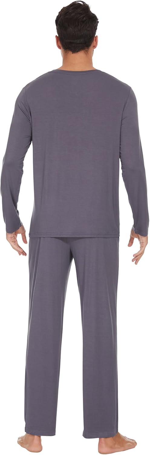 WiWi Men's Viscose from Bamboo Pajama Sets Long Sleeve Top and Pants Sleepwear Comfy Lightweight Loungewear Set S-XXL