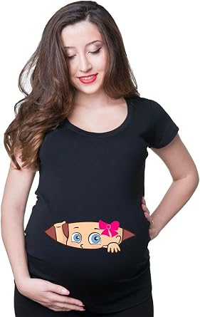 Funny Pregnancy T-Shirt Baby Girl Peeking Maternity Top
