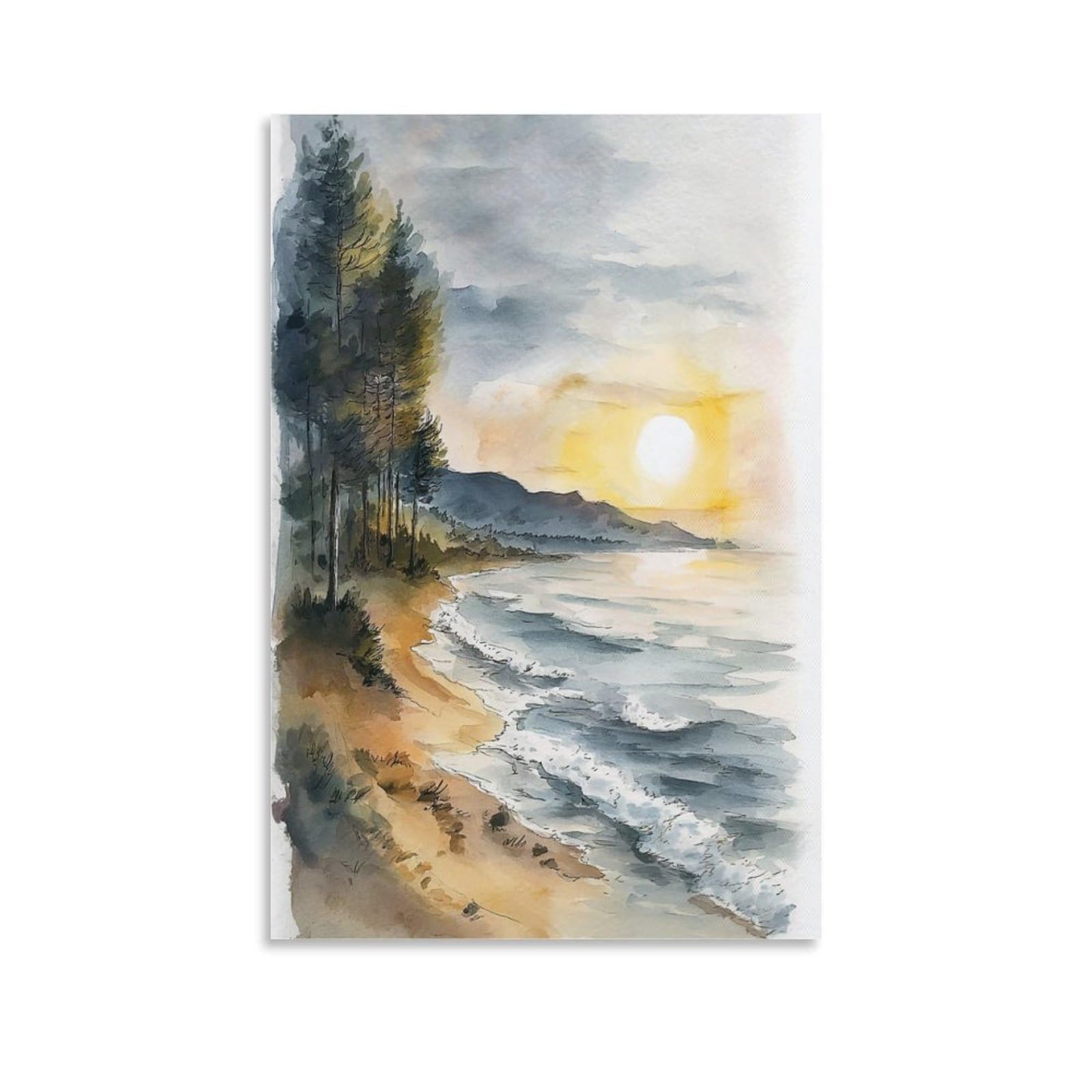 XWYMXZ Lake Michigan 20x30inch(50x75cm) Vintage Travel Poster Watercolor Canvas Art