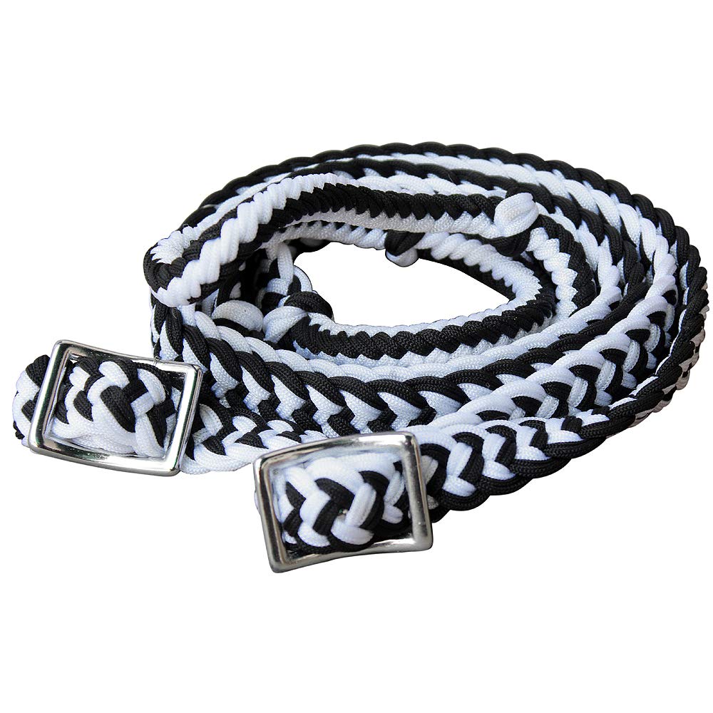 Showman braided nylon barrel reins with easy grip knots main image 1