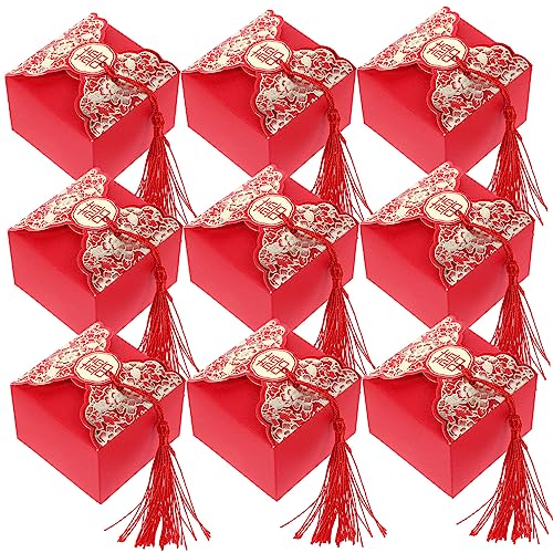 SEWOART Lot de 20 Boîtes à Dragées Mariage Rouges en Papier Léger Design Élégant Chinois, Boîte D'emballage Pratique pour Fêtes et Anniversaires