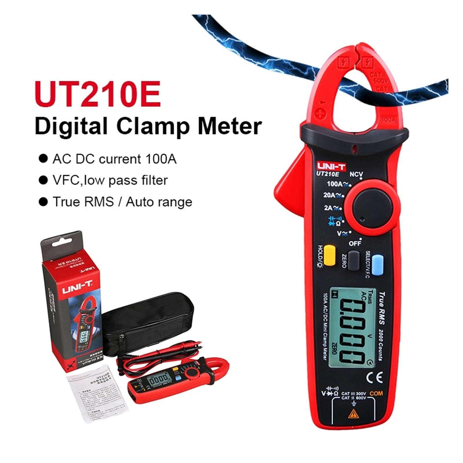 UT210 Series Clamp Meter Digital Multimeter DC/AC Current True RMS Pliers Ammeter High Precision Ohm Voltage Tester(UT210A AC 200A)