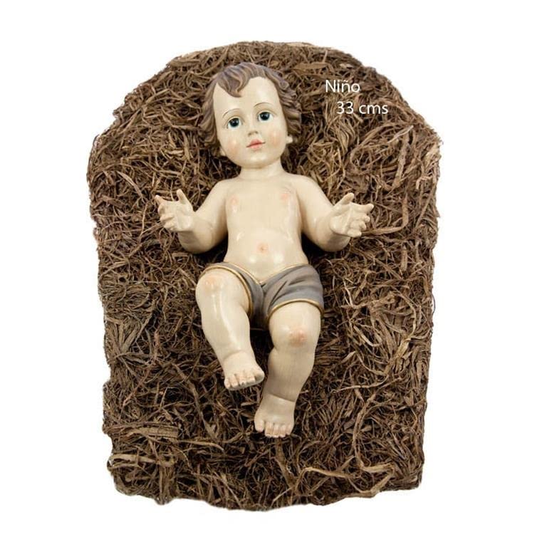 Enfant Jésus avec berceau en résine peinte pour crèche 16 cm gamme