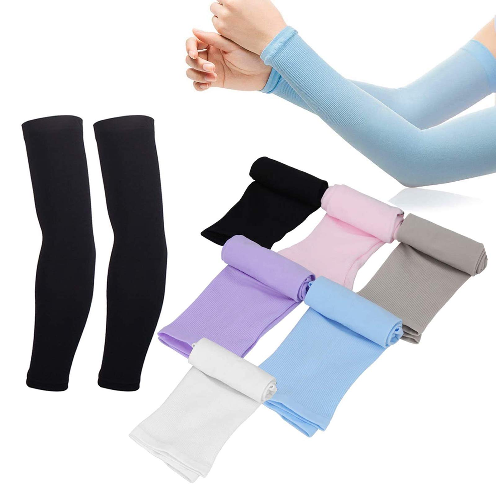 Cooling Arm Sleeves for Men & Women - UV Protection UPF 50 Long Arm Cover - 6 Pairs Tattoo Sleeves - Sunblock Cooler Protective for Cycling, Golf, Running, Driving, Outdoor Sports-image-3