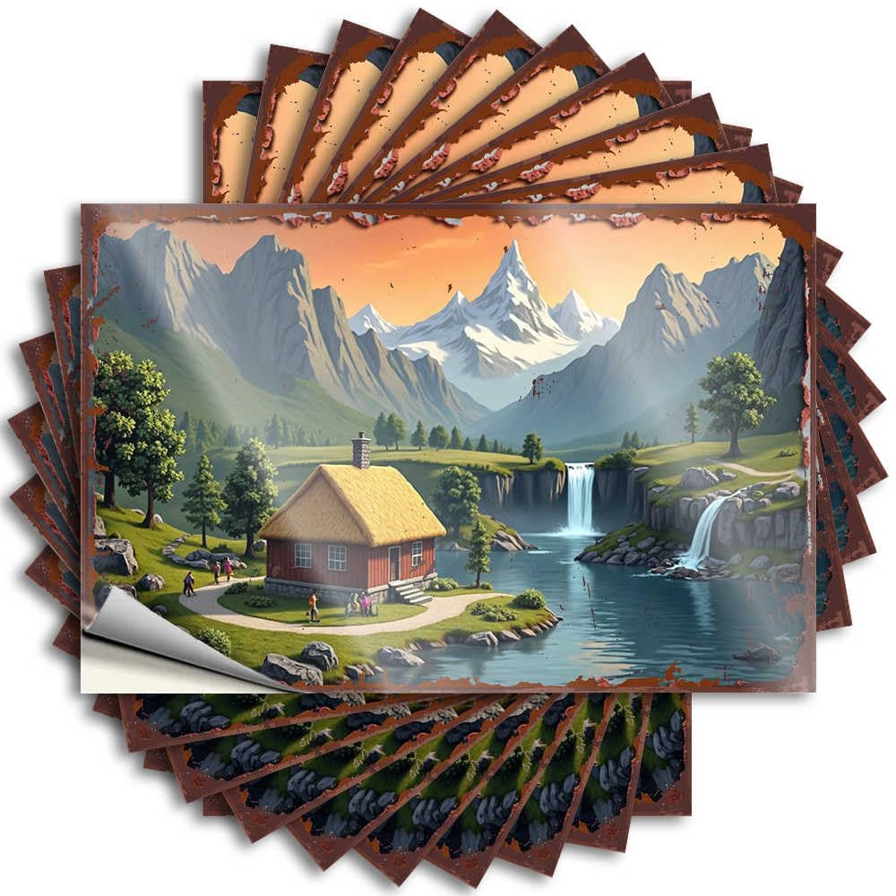 Stickers Good Vinyl Decals, Life Waterproof Cover Stickers for Water Bottle | Mountain Retreat: A Serene Cottage By The Waterfall Perfect for Microfiber Laptop Decor(6X9CM)