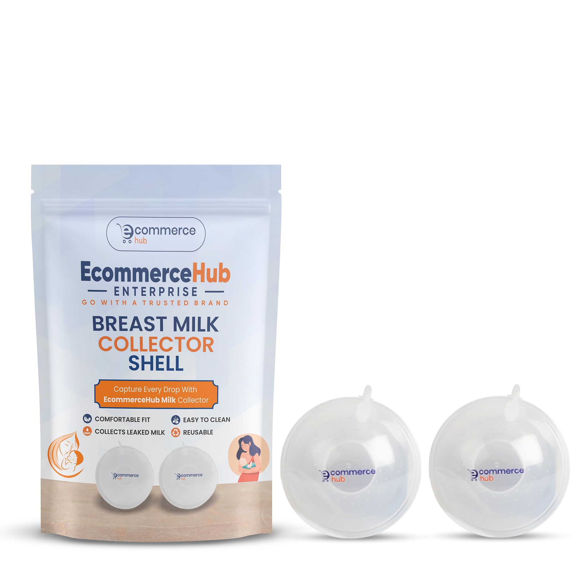 EcommerceHub Breast Milk Collection Shell, Breast Milk Saver, Protect Sore Nipples for Breastfeeding, Collect Breastmilk Leaks for Nursing Moms, Soft and Flexible Silicone Material, Reusable & Washable Pack of 2-image-44