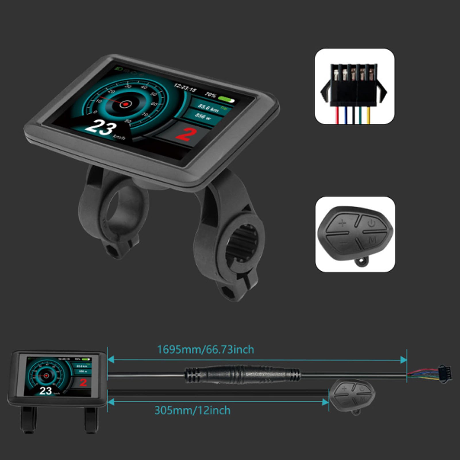 Socobeta Display LCD a Colori per Bici Elettrica Schermo TFT Durevole da 3,5 Pollici con Ricarica USB per Ciclisti di Scooter Elettrici
