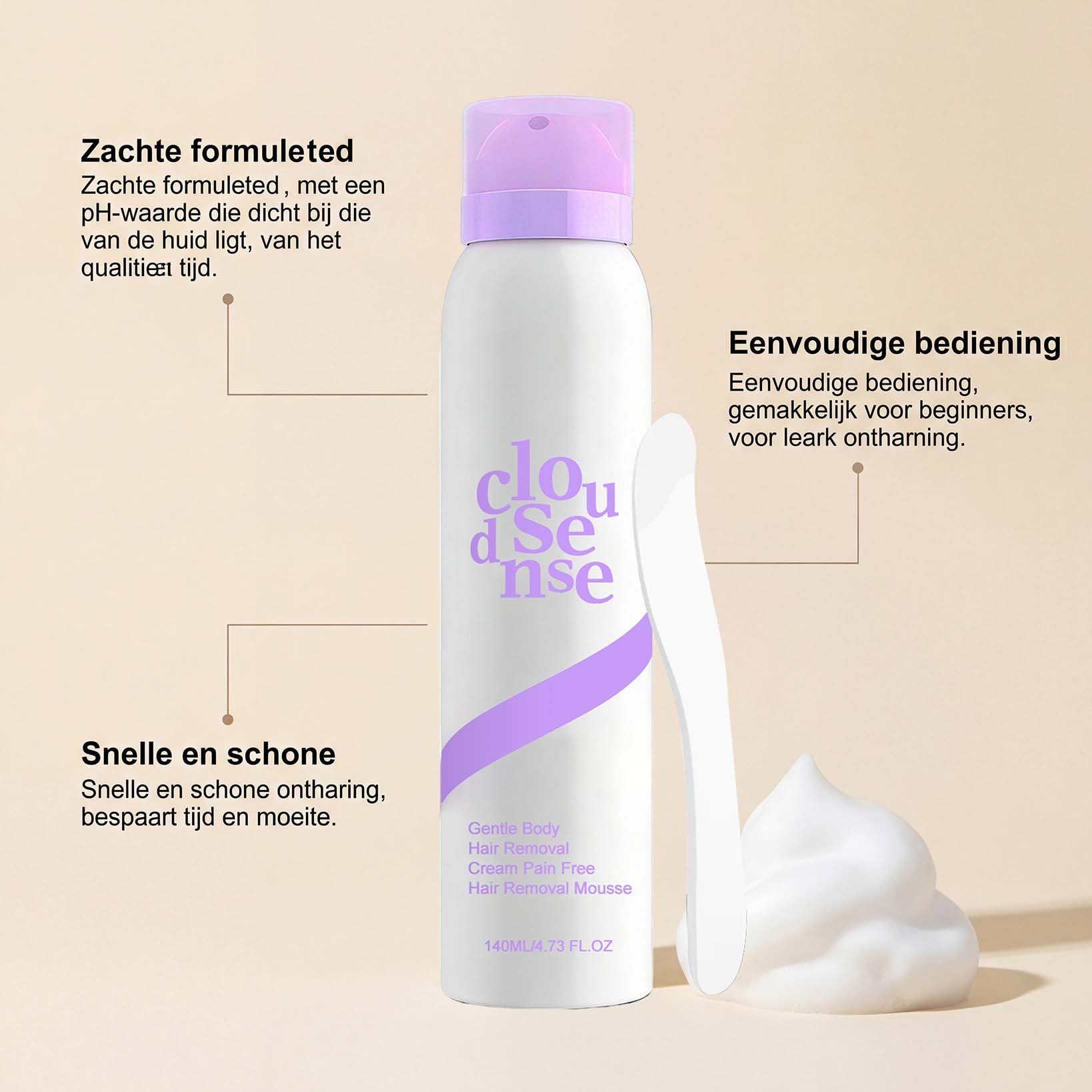 Cloud Sense Jedwabista pianka do depilacji, bezbolesny krem do depilacji, miękki i kojący krem do depilacji pod pachami okolice bikini, spray do pianki do depilacji gładkich (6 szt.)