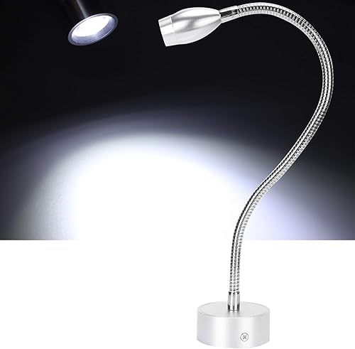 Miniatura 2 de POCREATION Lámpara de escritorio LED, foco de cuello de cisne de aleación de aluminio de 1 W, luz diurna 6000 K, plata, brazo flexible de 15.0 in,
