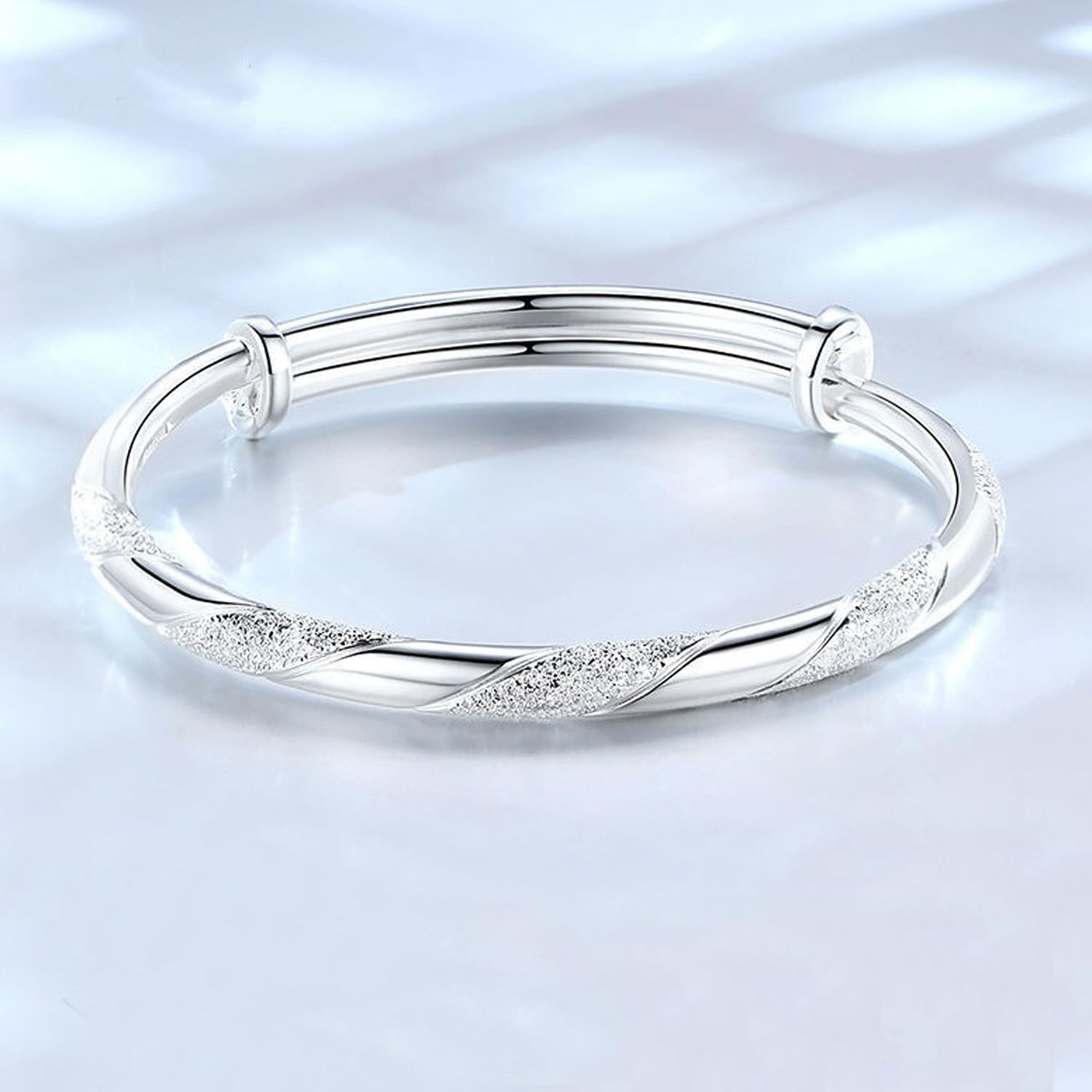 925 Sterling Silver Bangle Bracelets for Women Trendy Jewelry Simple Adjustable Silver Bangle Valentine Mothers Day Gift - Image 3