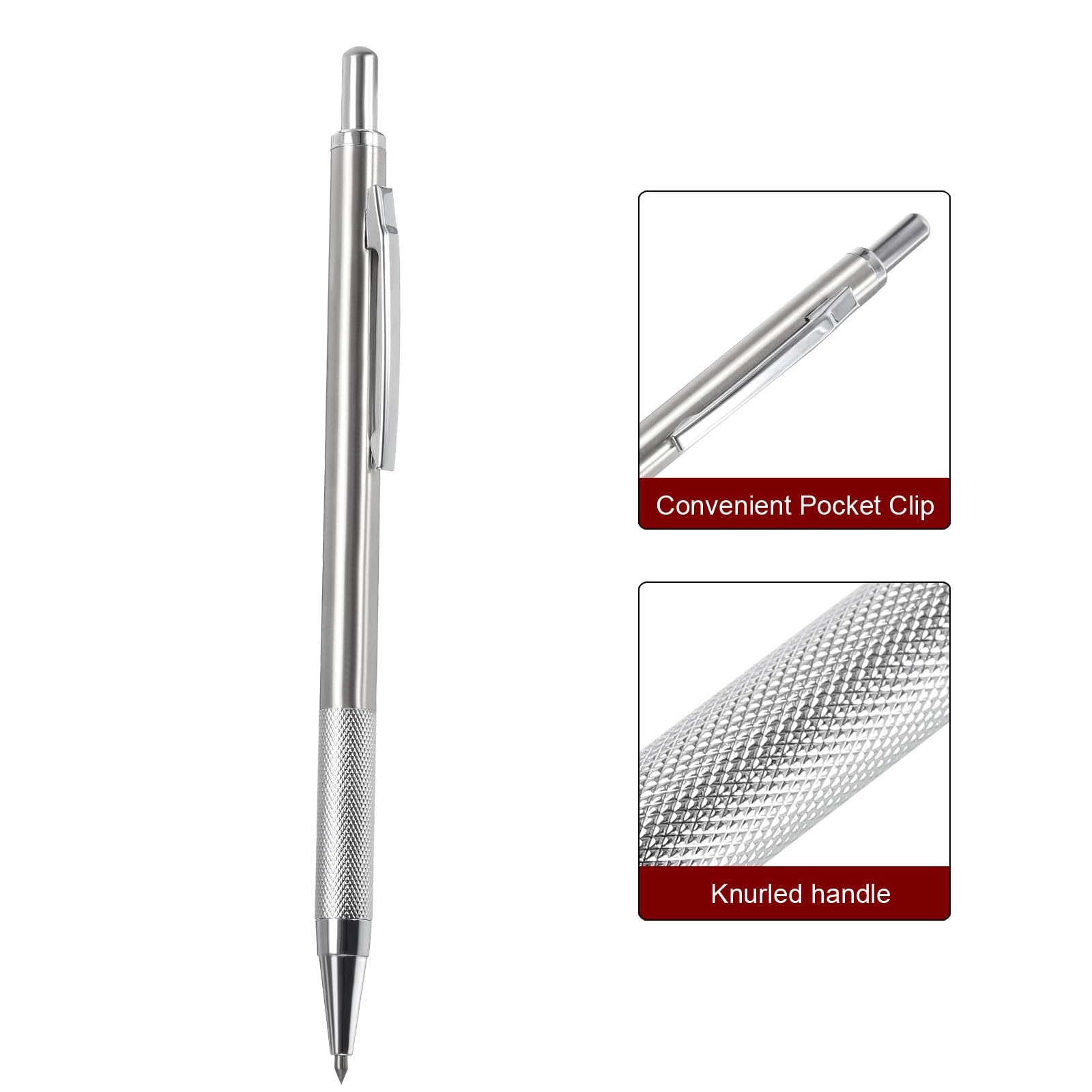 HARFINGTON Tungsten Carbide Tip Scriber With Clip Retractable Pen Etching Pen Carve Engraver Cutting Tools For Metal Glass Ceramics Marble, Silver Tone