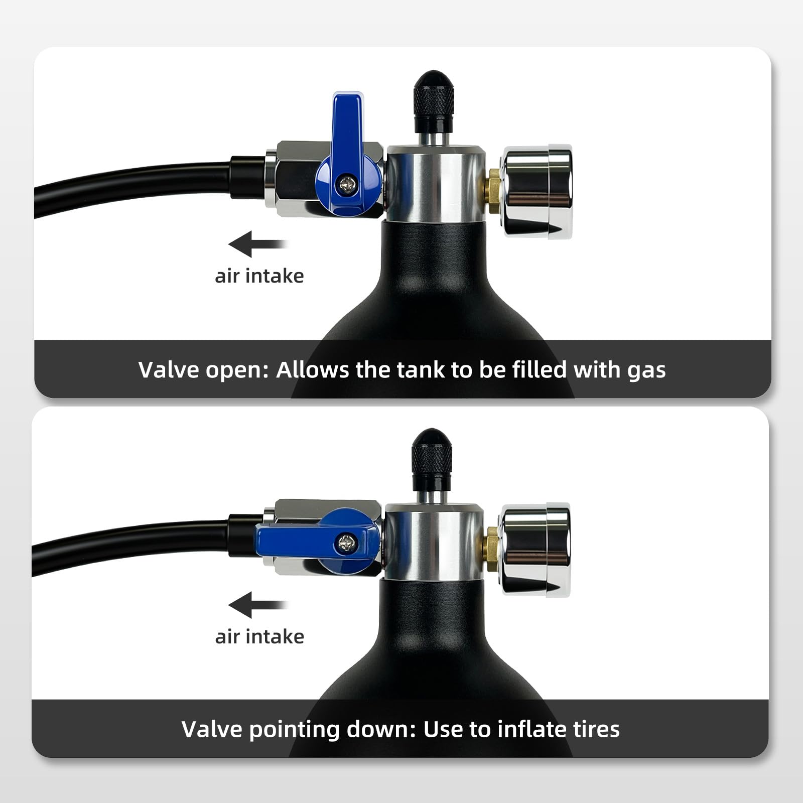Booster de pneu de vélo Tubeless 1,3 l/200 PSI (13,79 bar) – Pompe à pneu réutilisable en aluminium pour vélos de route et VTT avec AV/FV – Tubeless rapide