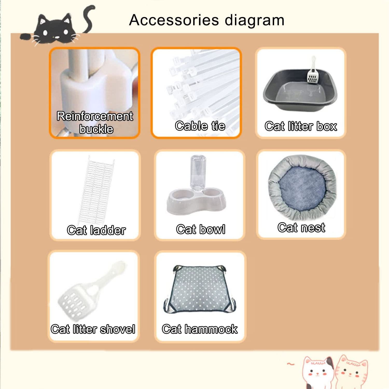 DIY-Katzenlaufstall für den Innenbereich, 3-stöckiger großer Katzenkäfig, Katzengehege, Lückenverschlüsselung, Katzennapf + Katzentoilette + Katzenstreuschaufel + Kletterleiter + Katzenstreu