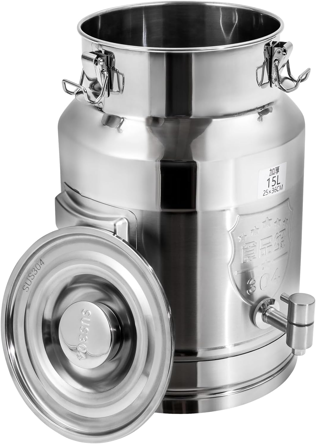 4 Gallon Milk Can with Spout, 15L Milk Container Stainless Steel Bucket with Locking Sealed Lid, Airtight Food Storage Container for Home, Farm, Commercial Kitchen (4 Gallon/15L)