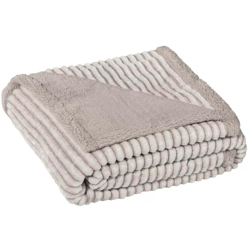 Manterol Manta Plaid sofá Borreguito Unicolor Rayas - Lines Melange (Beige c.07)