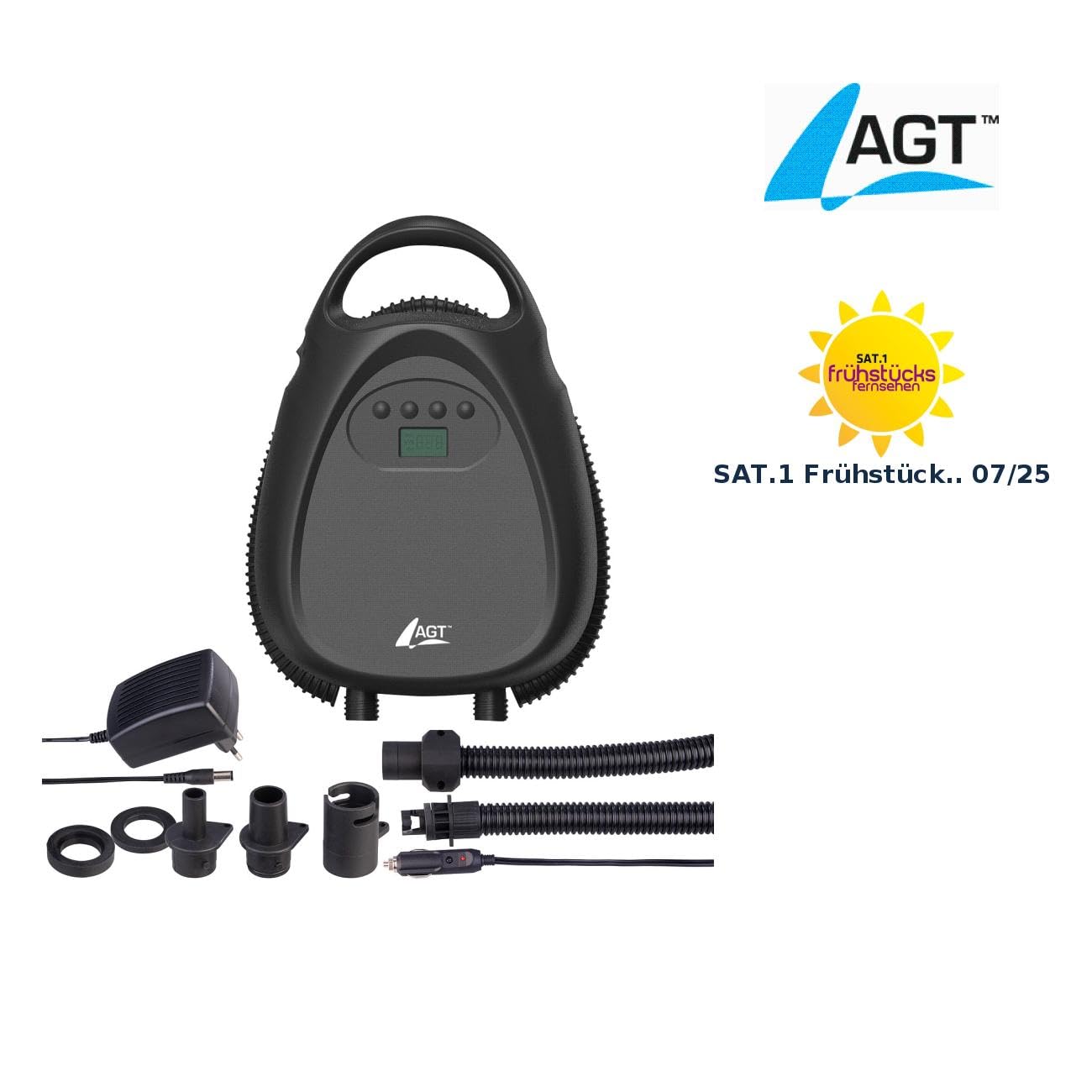 AGT Akkupumpe für SUP: Akku-Luftpumpe für SUP-Boards, 70 l/Min., 12 V, 1,38 bar/20 psi (Pumpe elektrisch, Luft-Pumpe, Board)