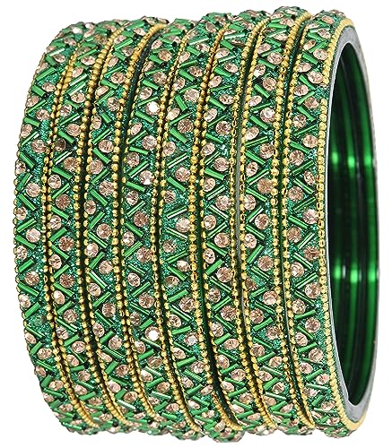 Image of NMII Glass Bangles Set For Girls and Women Studded Zircon Gemstone and Beads I women bangles I (Pack of 8)