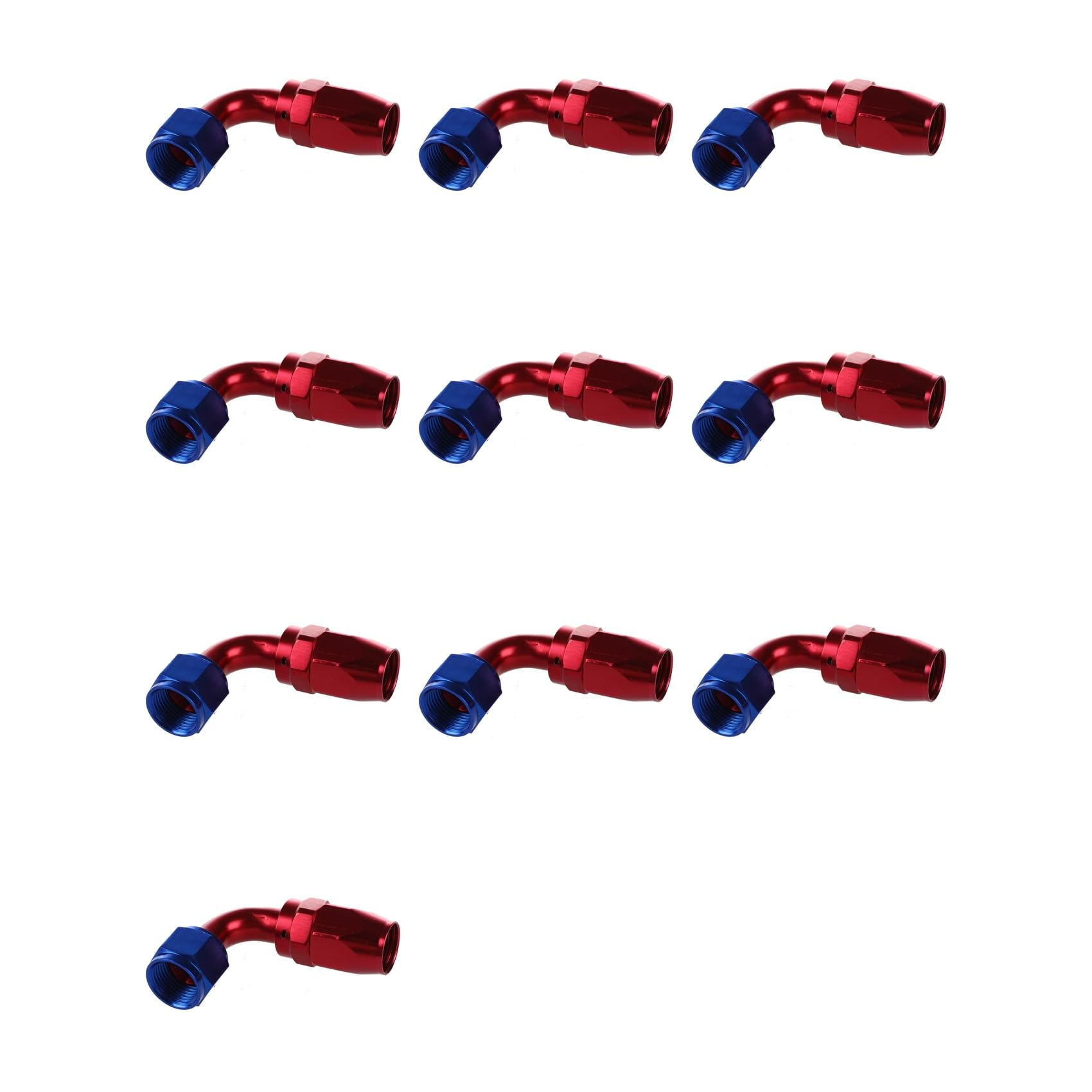Jnchdghwa Red & Blue 10X An10/90 Degree Swivel Oil Hose End Fitting Adapter Aluminum Red + Blue