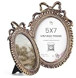 97 Decor 5x7 Oval Picture Frame - Vintage 5x7 Picture Frame Gold, Rustic 5 x 7 Gold Frames, 5 By 7 Ornate Photo Frames For Tabletop And Wall Hanging