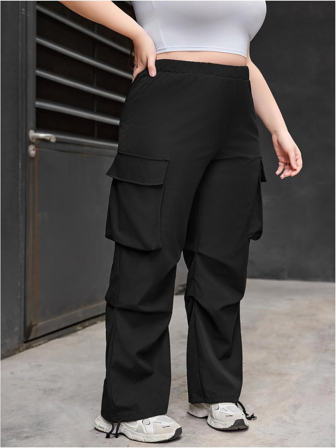 OYOANGLE Women's Cargo Pants Elastic Waist Flap Pocket Ruched Y2K Parachute Trousers Workout Joggers - Image 3