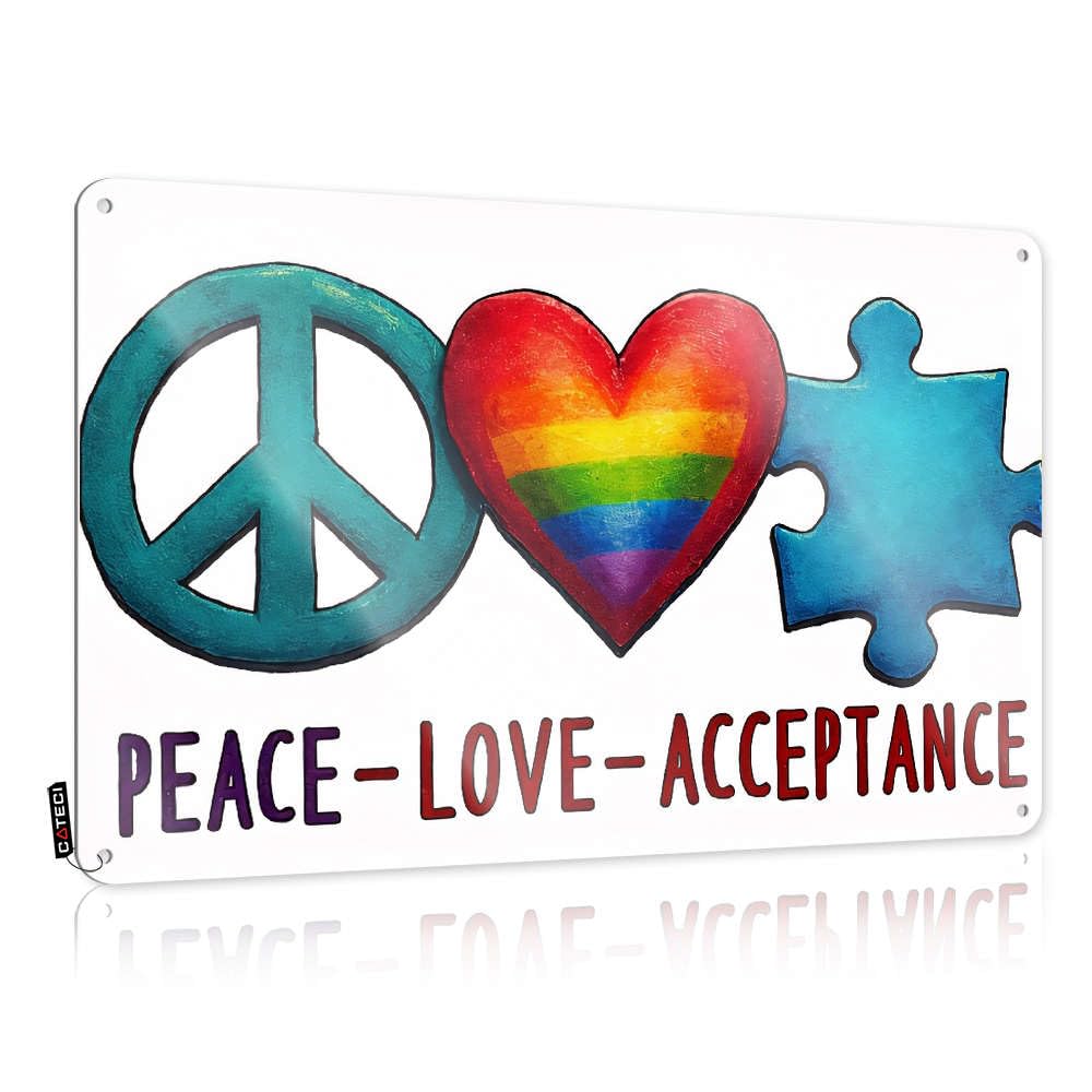Sujd Colour Posters Neon Ready To Hang - Peace, Love, Acceptance. Personalized Name For Bedroom(30X40cm)