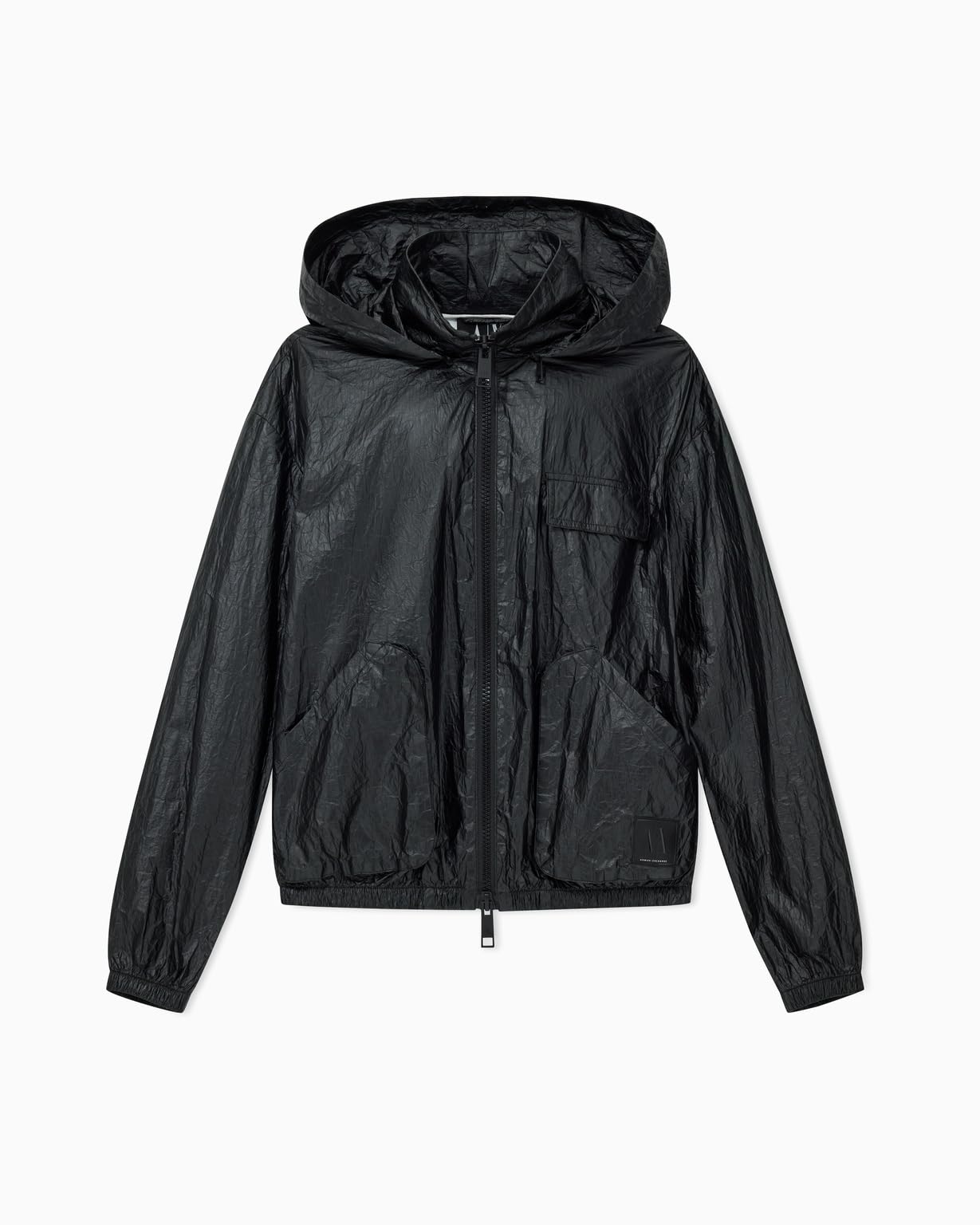 Armani Exchange Women's Icon Project, Logo Patch, Detachable Hood, Windbreaker, Black, M