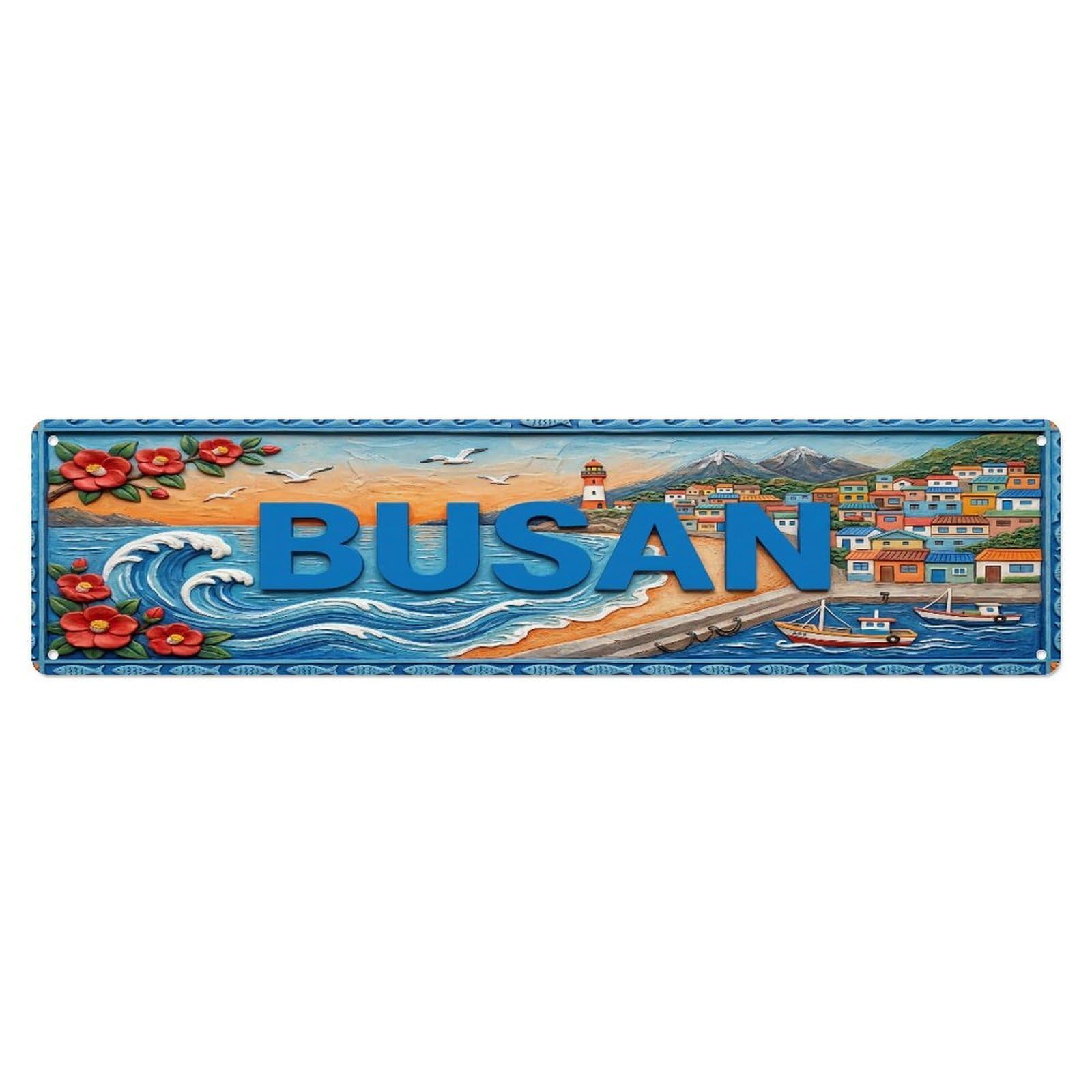 Xanthor Style Metal Tin Sign Vintage Busan South Korea Flag Pattern