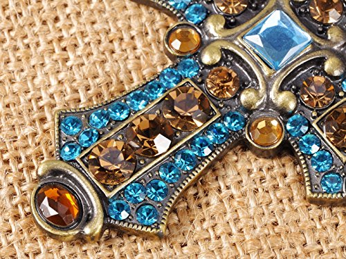 Image of Alilang Ornate Antique Golden Tone Colorful Rhinestone Cross Pendant Necklace