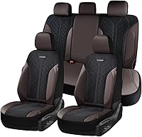 Vista 10 de Coverado Fundas de asiento delantero, fundas de asiento beige, 2 asientos, protectores de cuero para automóvil, paquete de 2, fundas de asiento