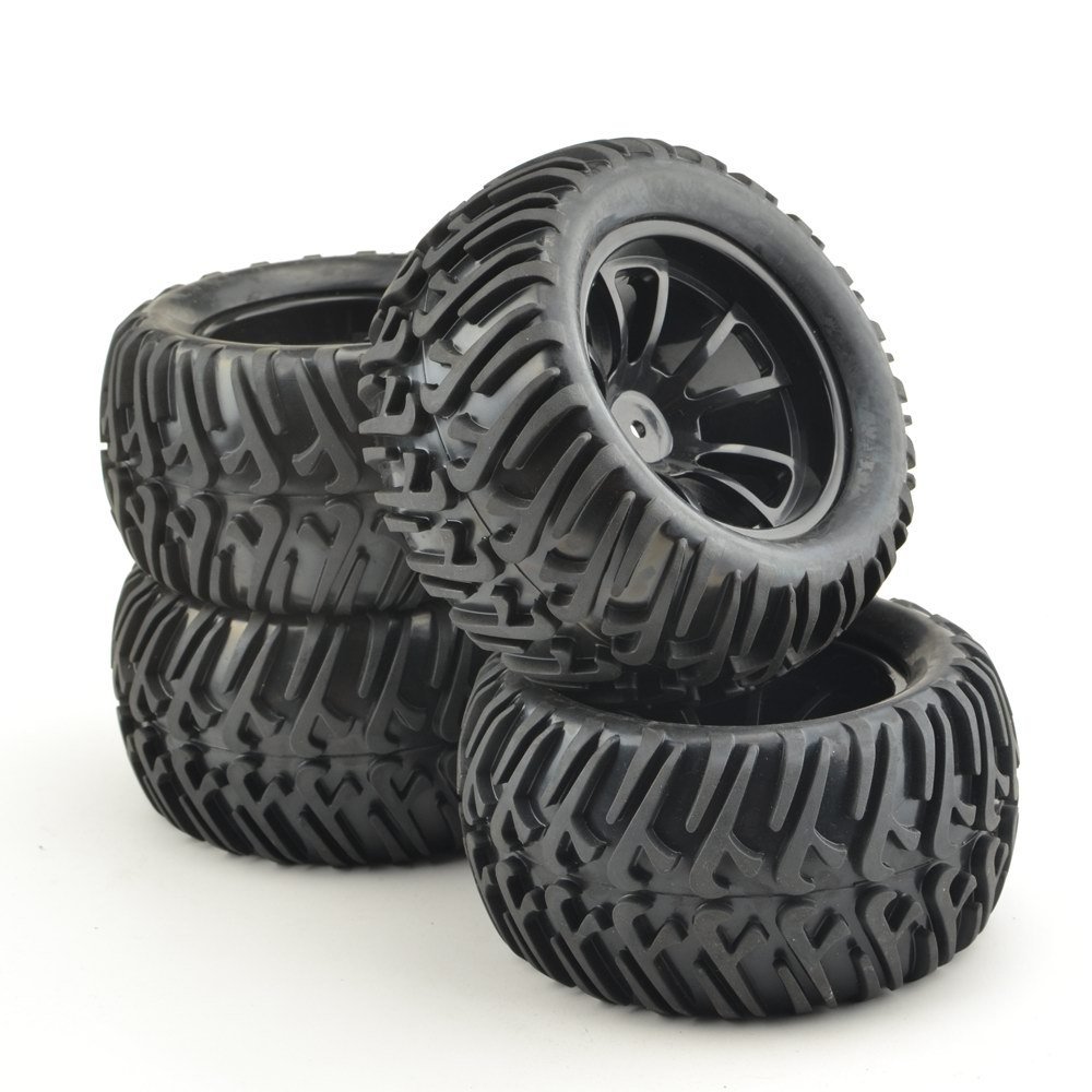 GOOACTION Short Course Truck RC Car Rubber Tires Tyre and 12mm Hub Wheel Rim for 1/10 Scale RC Model Car,Pack of 4