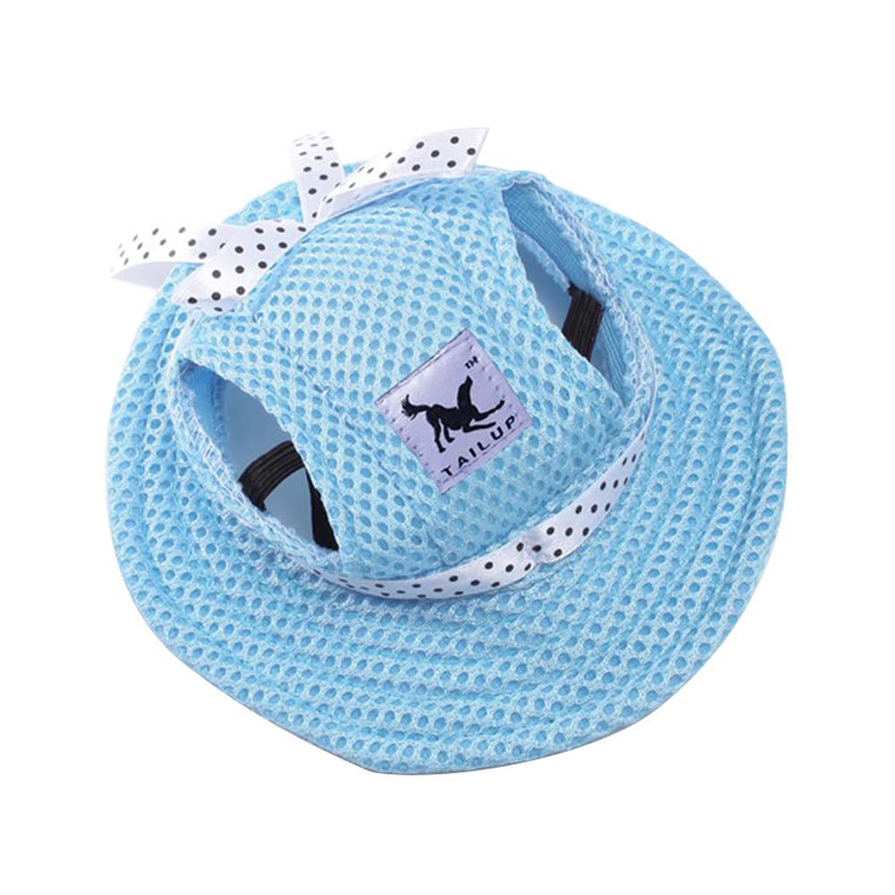 YZOTEK Small Dog Princess Cap - Pet Outdoor Sports Sun Protection Hat, Summer Doggie Cat Leisure Sunblock Visor, Puppy Casual Oxford Fabric Canvas Outfit with Ear Holes and Adjustable Neck Strap