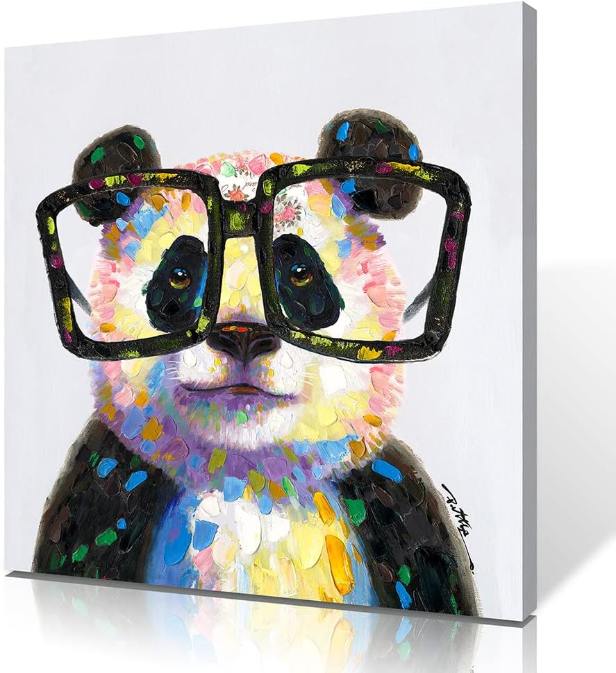 Yidepot Cute Panda Canvas Wall art: Wall Decor Animals Themed for Kids' Bedroom Nursury Poster Bathroom Wall Painting 20"x20"