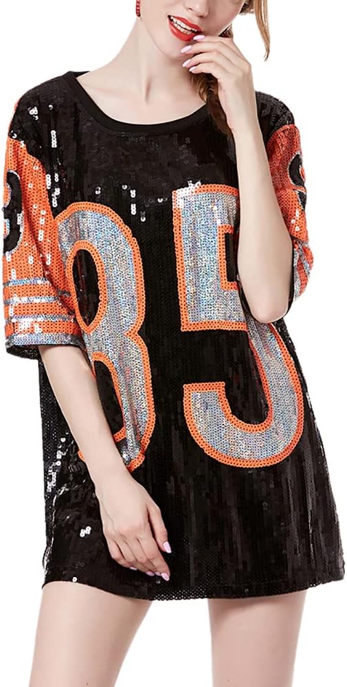 Whitewed Sequin Number 85 Short Sleeve Loose Jersey T Shirts Tops Blouse Costumes