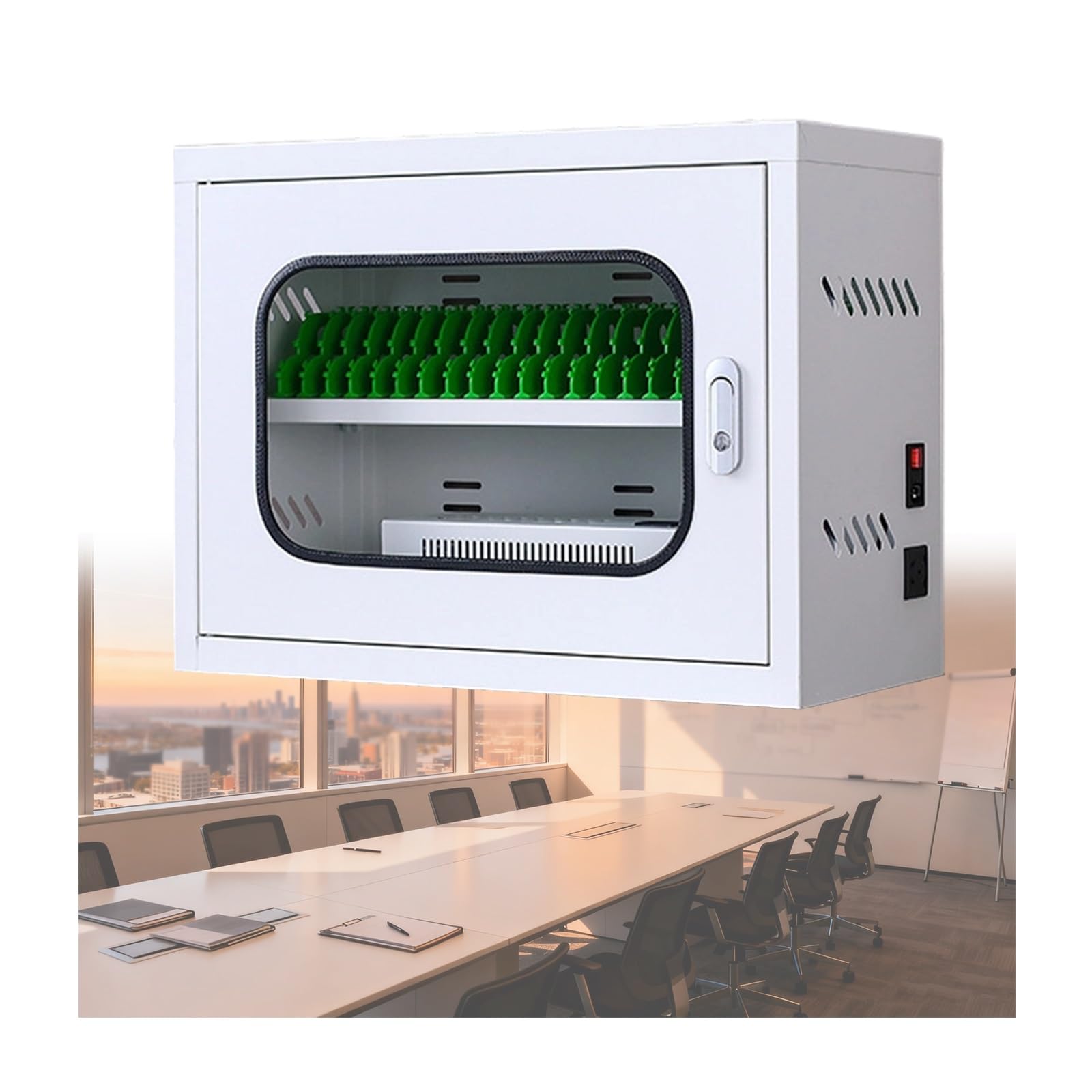 Mobiletto per cellulari con ruote girevoli a 360°, cassaforte per cellulari in lega di alluminio, contenitore per la scuola per 48/60/72 bit, organizer resistente per l'uso in classe e in ufficio.