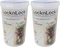 Vista 1 de LocknLock Easy Essentials - Tapas de almacenamiento de alimentos Twist, recipientes herméticos, sin BPA, altas - 44 oz - para pasta, transparente