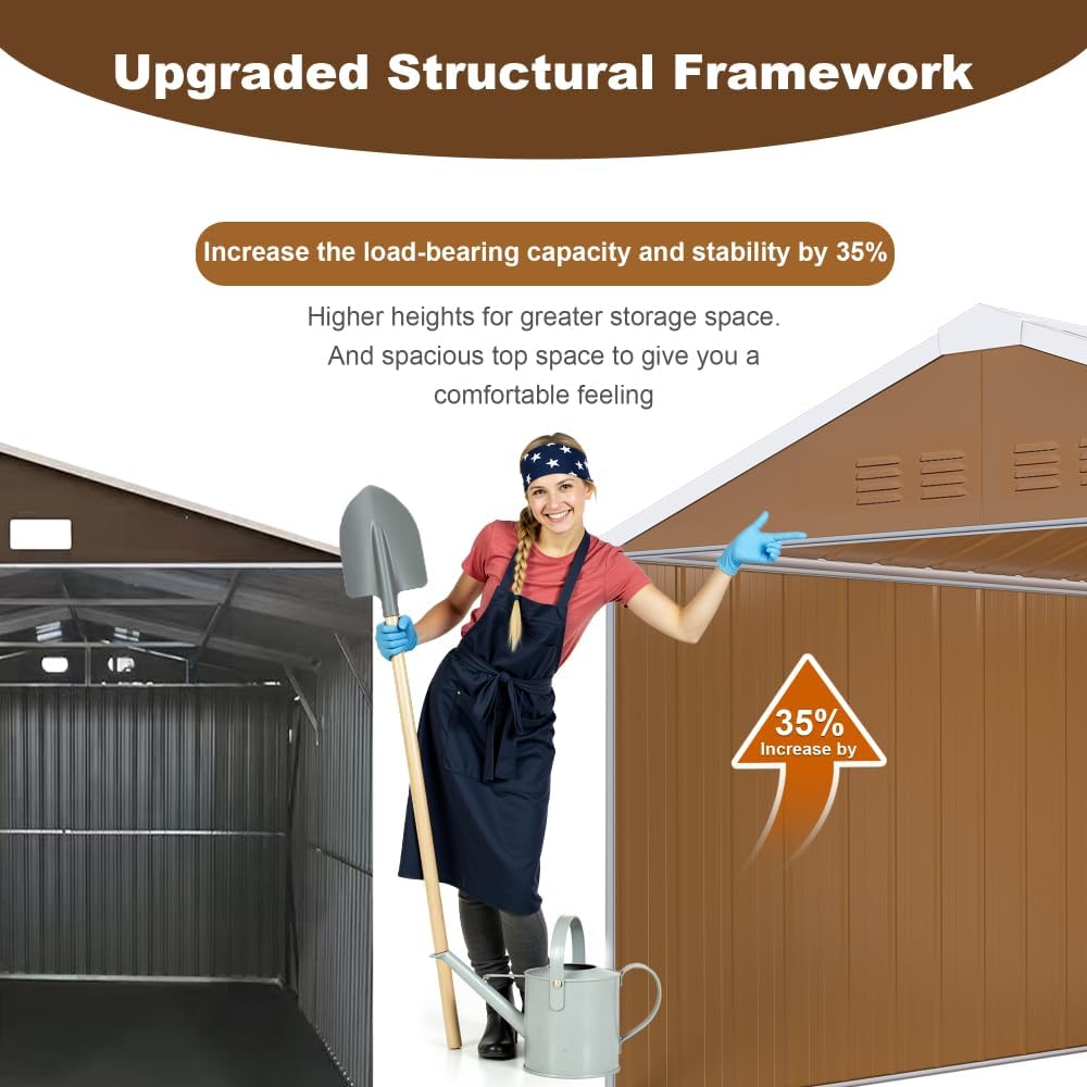 10x12 FT Heavy-Duty Metal Outdoor Storage Shed with Lockable Sliding Door, Windows, Ventilation - Weatherproof Garden Shed for Backyard, Lawn, and Tool Organization