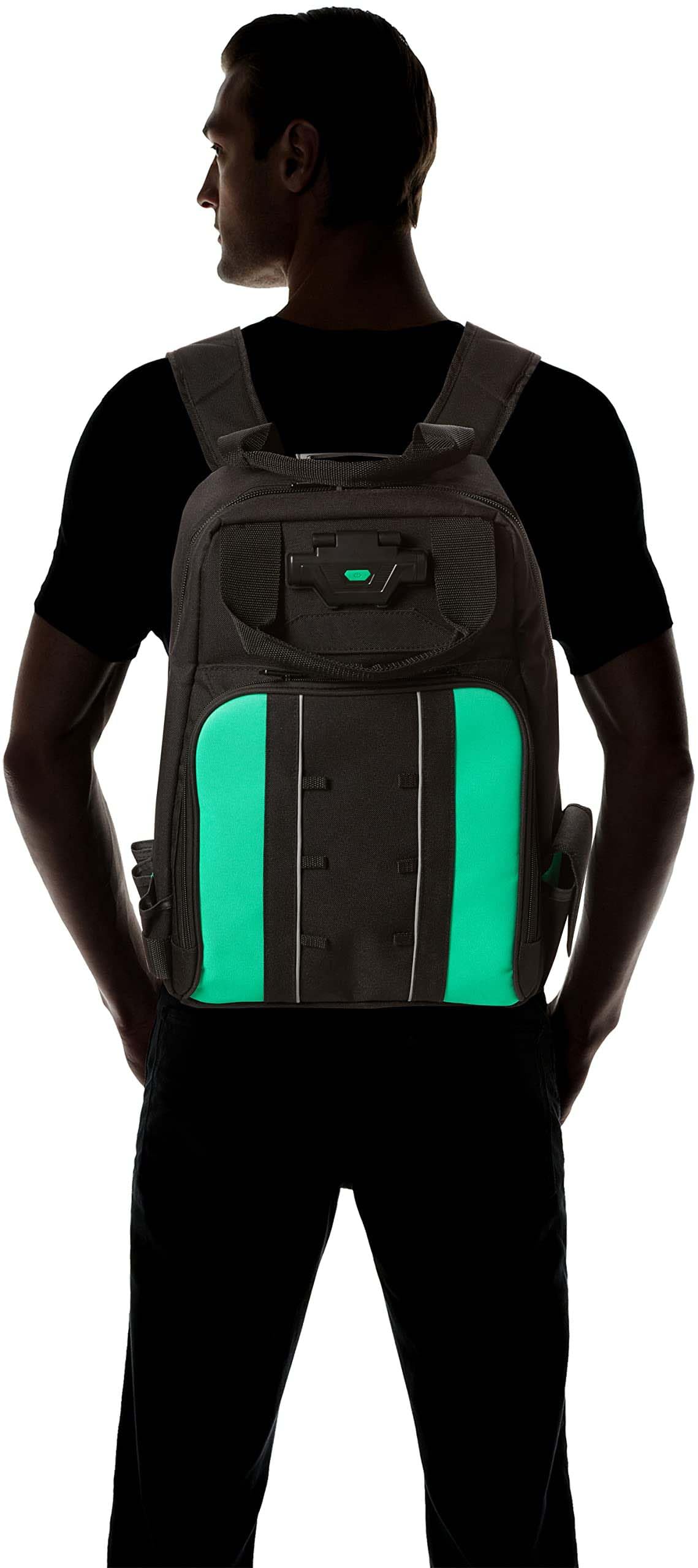 Amazon Basics Zaino, con 55 tasche, porta attrezzi, e illuminazione, Nero