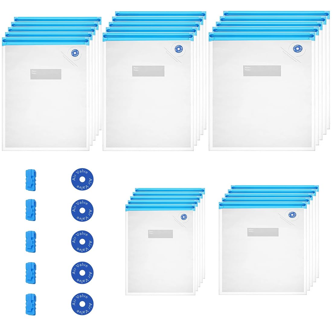 Sacs sous vide pour aliments anti gaspillage avec clips et valves