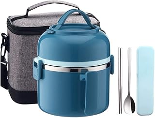 DISS Pudełka na lunch, kolby spożywcze, izolowane pacami termiczne obiadowe pudełko, 304 stali nierdzewnej Food Lunch, 1400ml (Color : Blue)