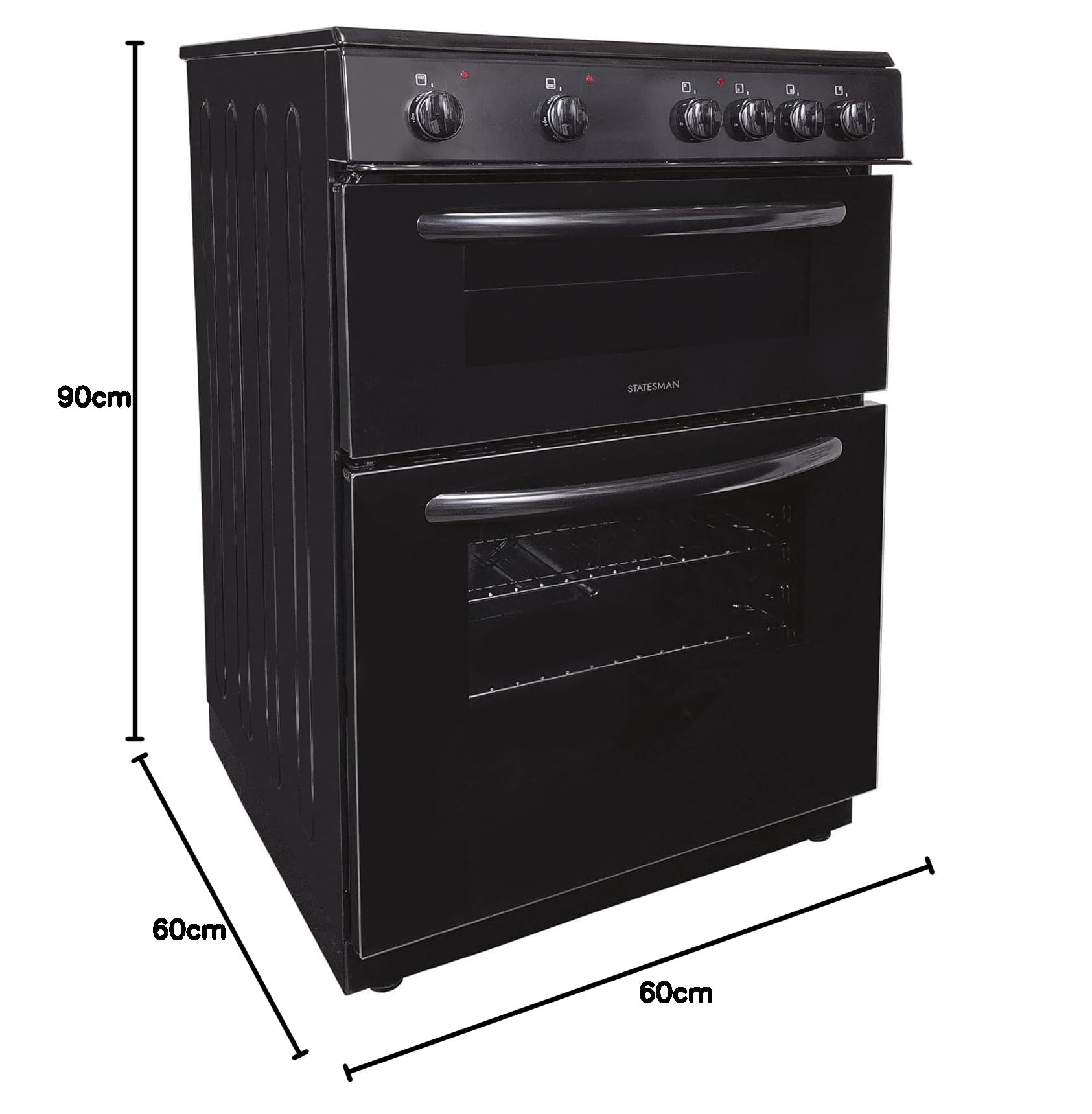 Statesman EDC60B Fan Assisted Double Oven Electric Cooker, 4 Zone Ceramic Hob, 60cm Wide, Black — view 7