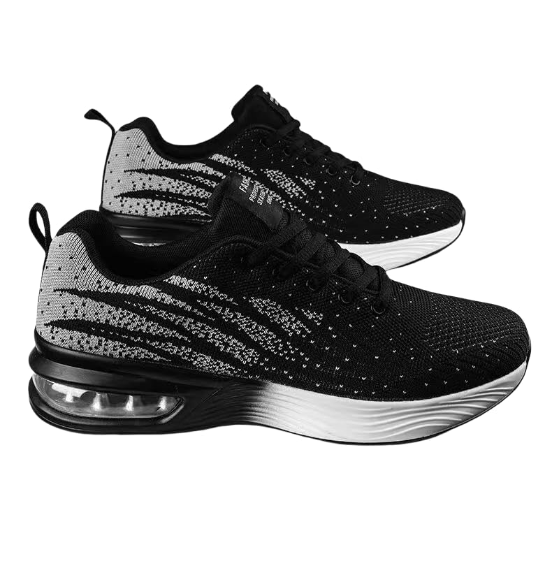 Mens Fashion Stripe Casual Running Shoes - Breathable Mesh Upper, Lightweight PU Sole, Air Cushioned, Lace-Up Closure