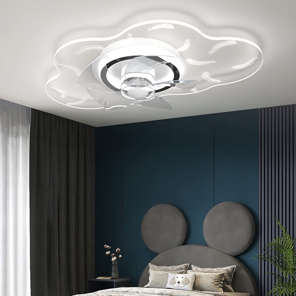 HXYSXHJUO Fan Lights, Kids Ceilifan with Light Bedroomt Led 3 Speeds Cloud Sfan Ceililight Remote Control Modern Liviroom Silent Timer/Black