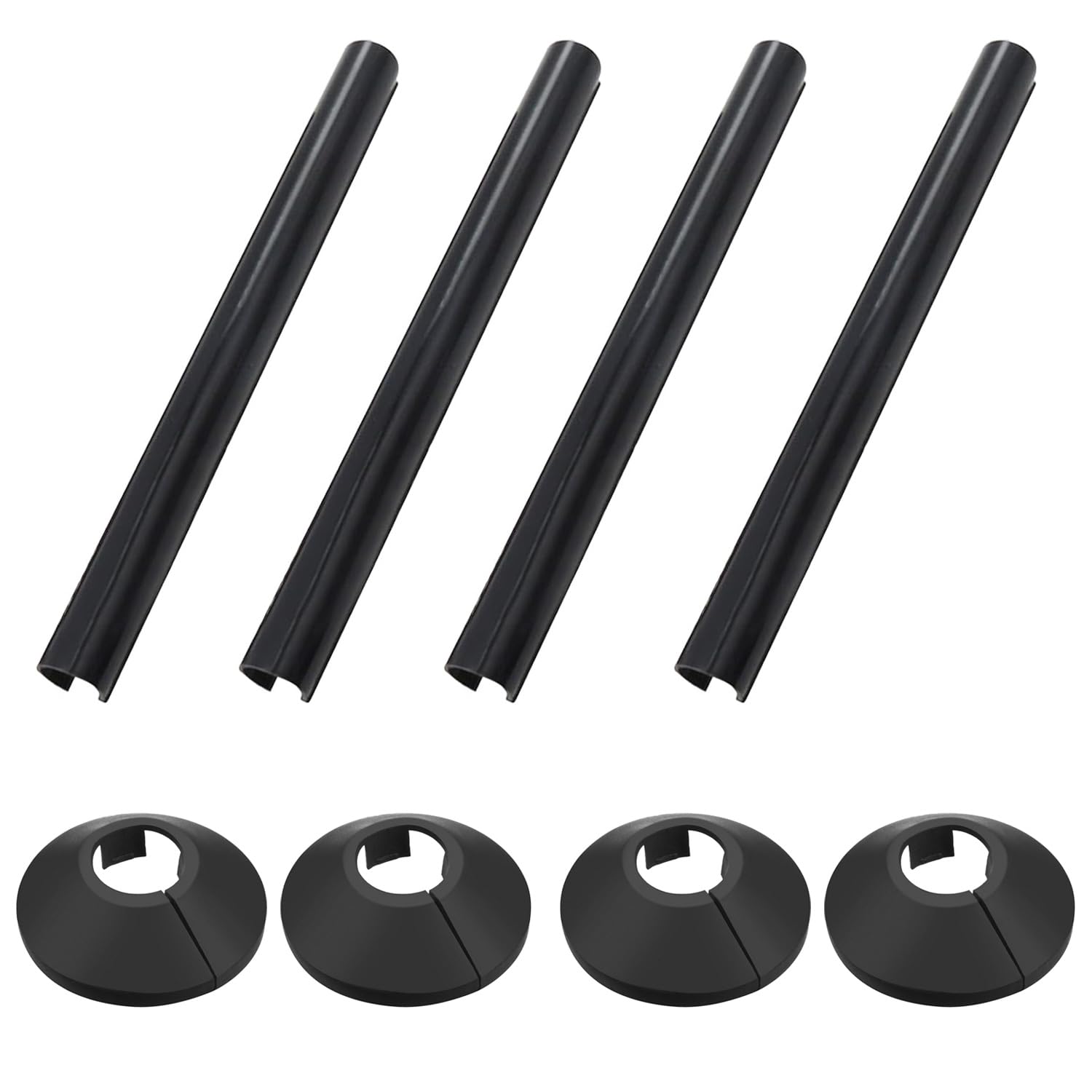 Pack of 4 Black 15mm Radiator Pipe Hole Covers - Durable Plastic Collars & Sleeves, Easy to Install and Remove, Perfect for Finishing and Protecting Exposed Pipe Holes