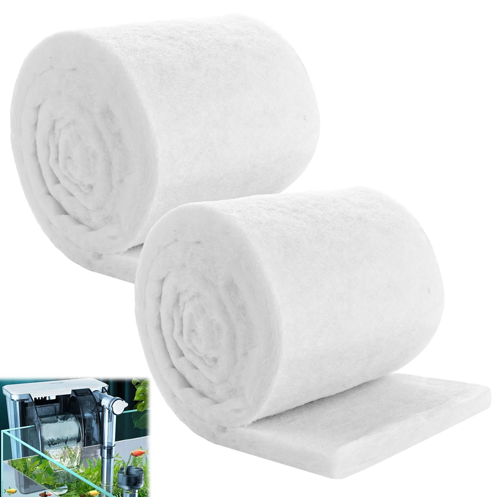 YAYODS 2X 200cm (4 Meter) Aquarium Filterwatte - 3cm Dicke - Hochverdichteter Filterschwamm zur mechanischen Filtration - Strukturstabiles Filtermaterial (12cm Breite) - Universell zuschneidbar