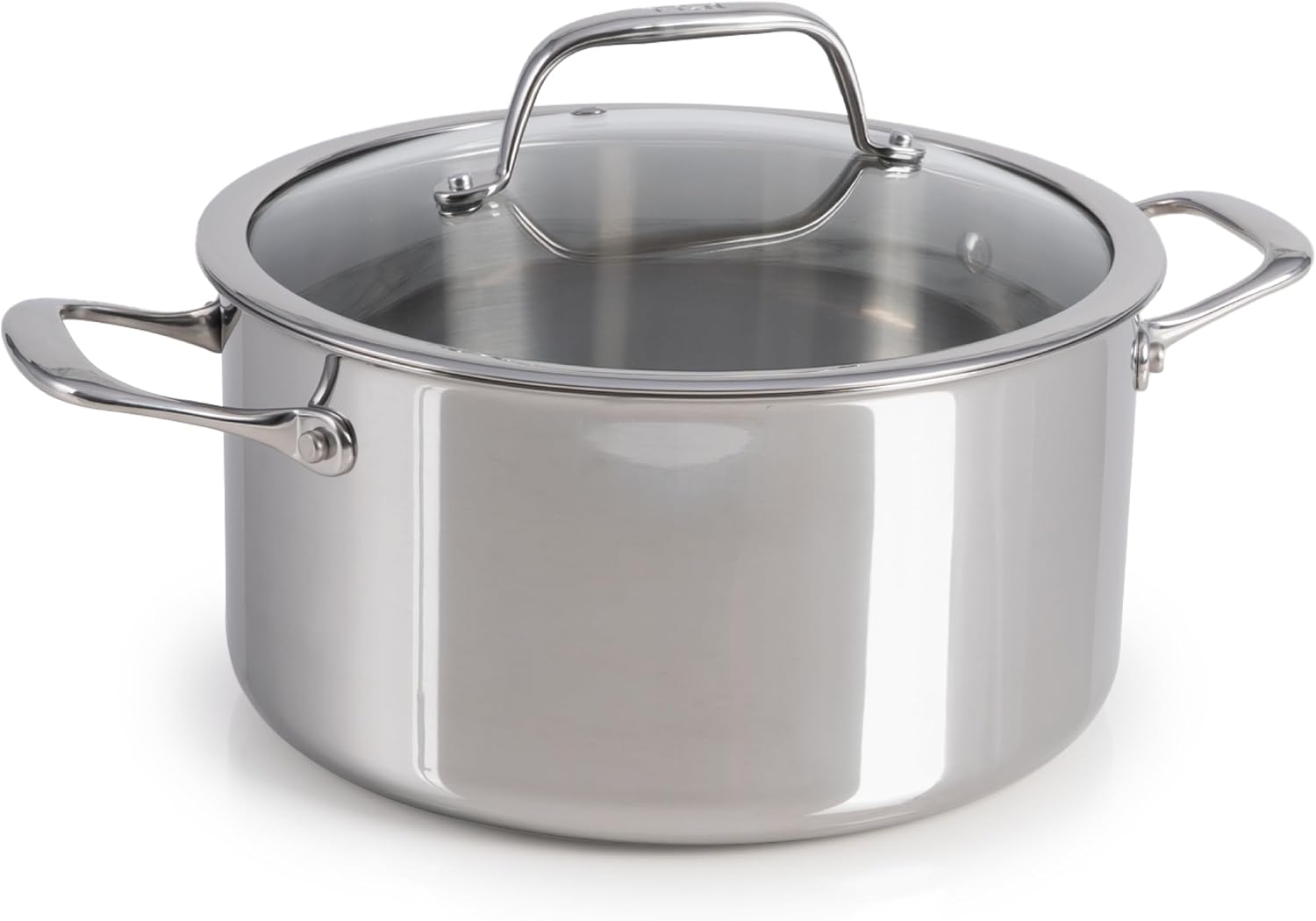 T-Fal Pro Tri-Ply Stainless Steel Large Dutch Oven Pot with Lid, 6 Quart Induction Pot, Oven Safe 500F, Lid 350F, Fast & Even Heat, Professional Quality & Durability, Silver