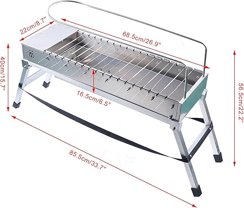 Miniatura 2 de Parrilla eléctrica giratoria automática para barbacoa, parrilla plegable de acero inoxidable con 17 varillas de parrilla, parrilla portátil para