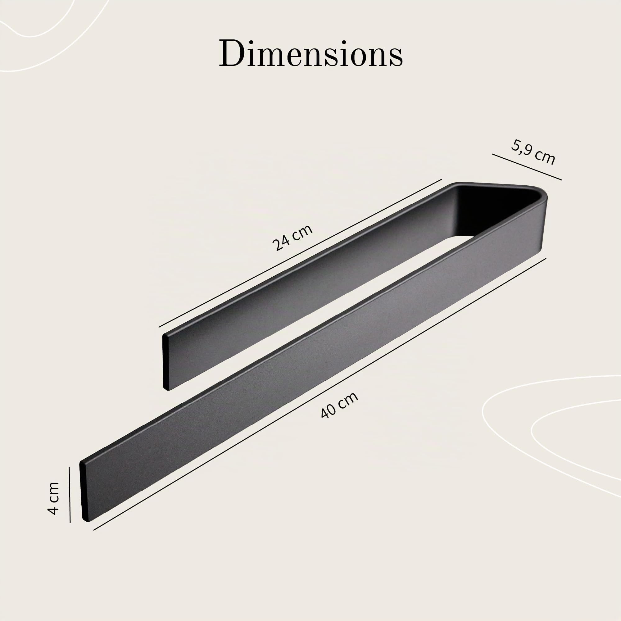 Design Hambourg Porte Serviette Salle de Bain sans Perçage | Porte-Serviette Auto-Adhésif | Porte Serviettes Murale À Coller | 40cm | Design Moderne Noir Mat