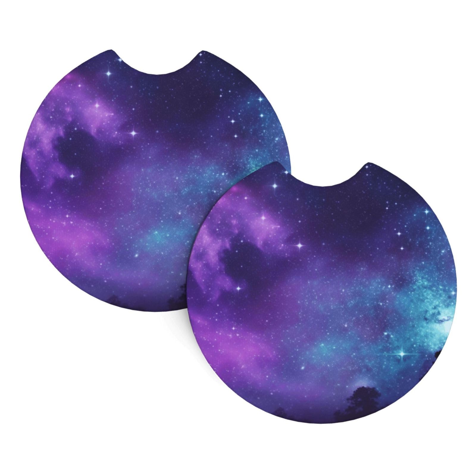 2PCS Car Coaster for Cup Holders Universal Auto Cup Mat Purple Starry Sky Cup Coaster Pad 2.7" Waterproof Neoprene Non-Slip Cup Holder Coasters Car Interior Accessories for Women Men