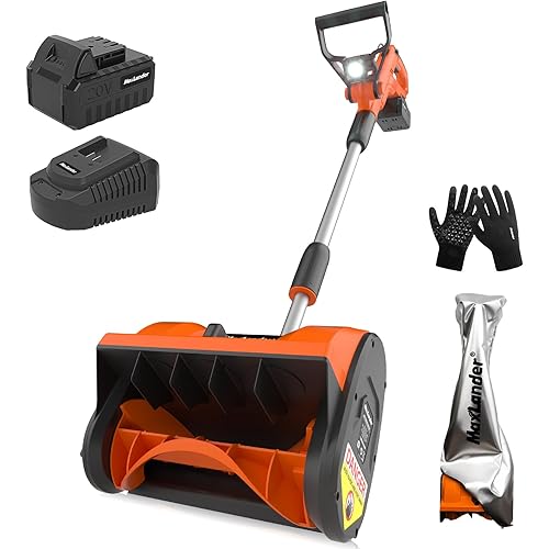 MAXLANDER Electric Snow Shovel Cordless, 20V 12-Inch Cordless Snow Blower, Battery Snow Shovel with LED Lights, Directional Plate and Adjustable Front Handle (4.0Ah Battery, Charger & Cover Included)