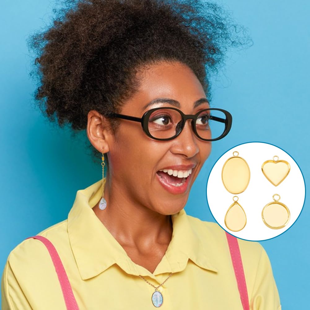 UNICRAFTALE Set 32 Pezzi Ciondolo In Acciaio Inossidabile con 4 Stili - Rotondo, Ovale, Cuore, Goccia con Lunetta Vuota e Cabochon In Vetro - Base Dorata